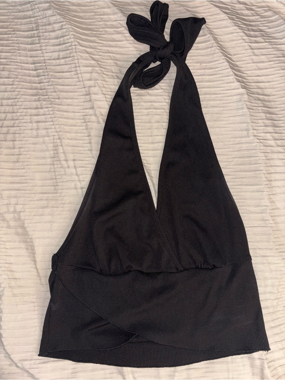 Black Halter Ribbed Bodysuit Top - Brand Unspecified